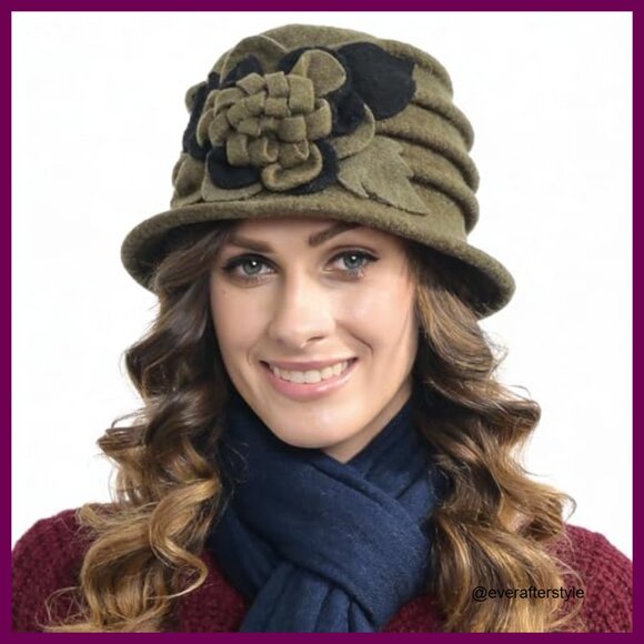 Vintage Wool Cloche Winter Hat with Floral Pattern main image 5